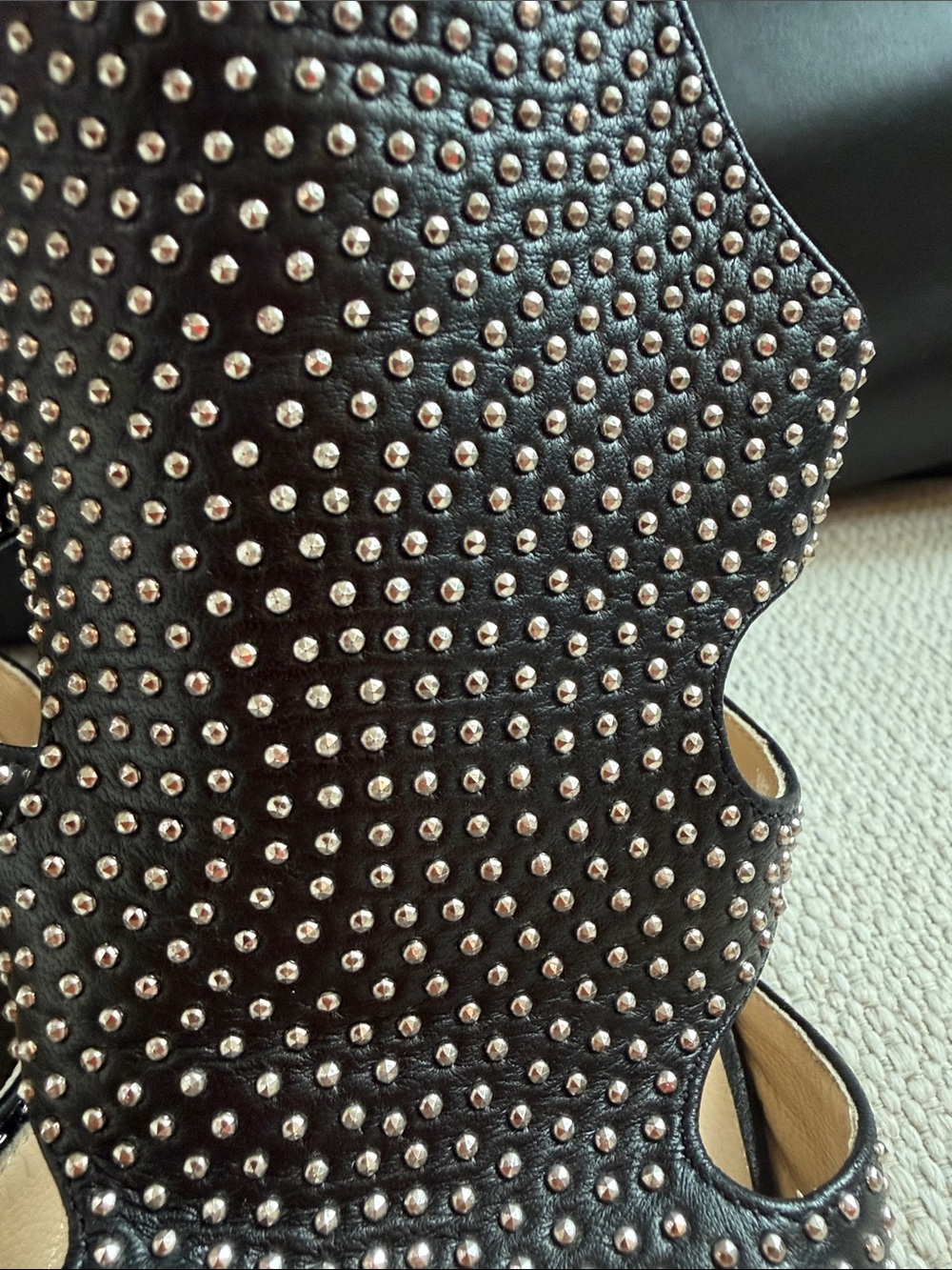 Jimmy Choo Black Studded Cutout High Heel Sandals - Picture 6 of 7